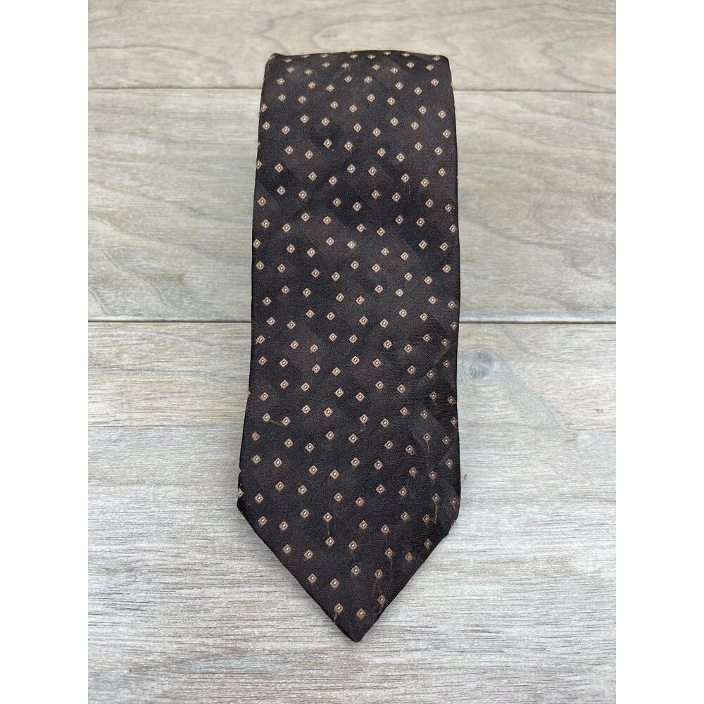 Wembley Men's Brown Silk Tie Geometric Pattern Classic Length